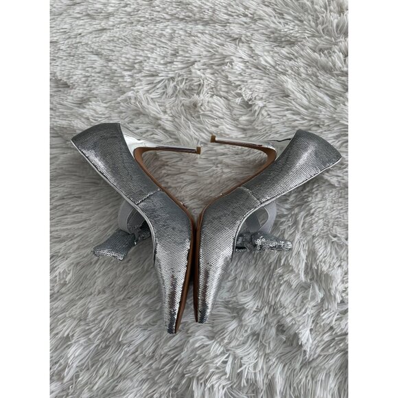 Michael Kors Silver Sequin Stiletto Heels With Bow Accent Size 8M - Picture 3 of 11
